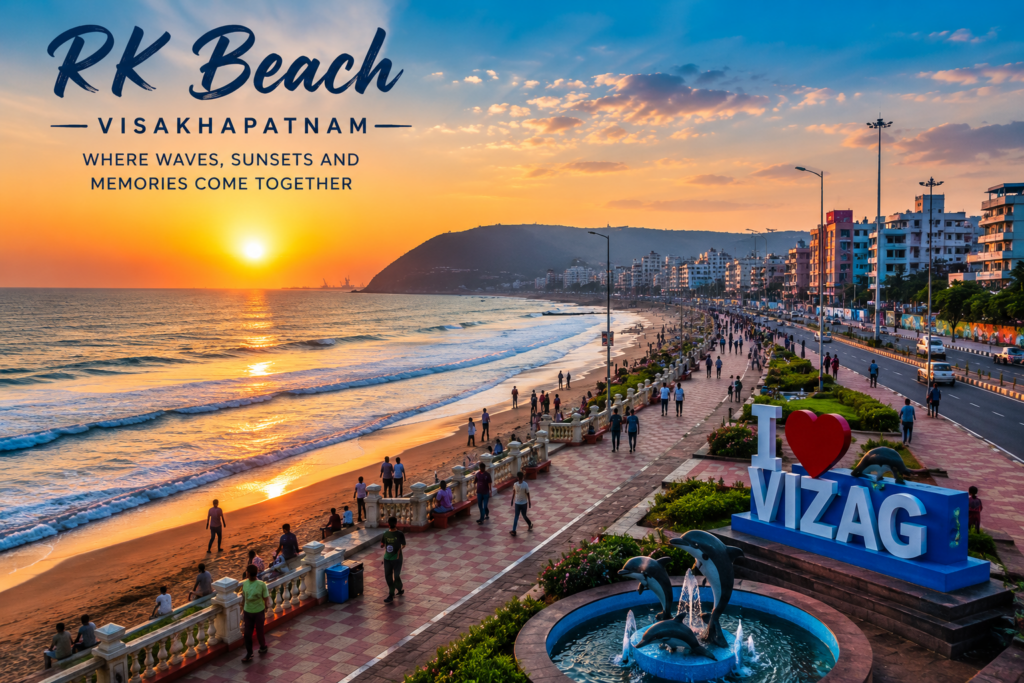 RK Beach, one of the most popular tourist places in Visakhapatnam for sunset views and beach walks