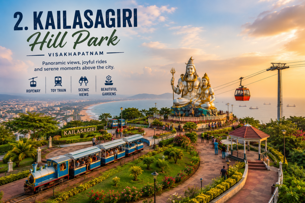 Kailasagiri Hill Park in Visakhapatnam with panoramic city views and ropeway attraction