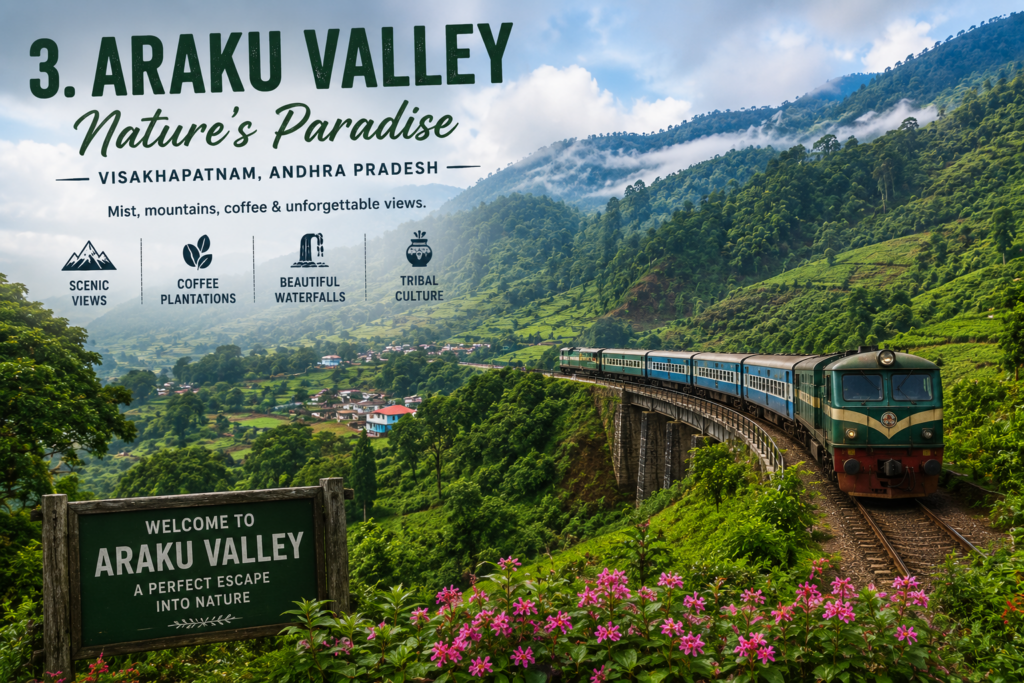 Araku Valley near Visakhapatnam, a scenic hill station with coffee plantations and lush green landscapes