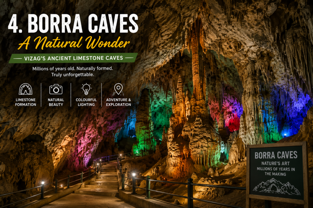 Borra Caves near Visakhapatnam featuring stunning limestone formations and colorful cave interiors