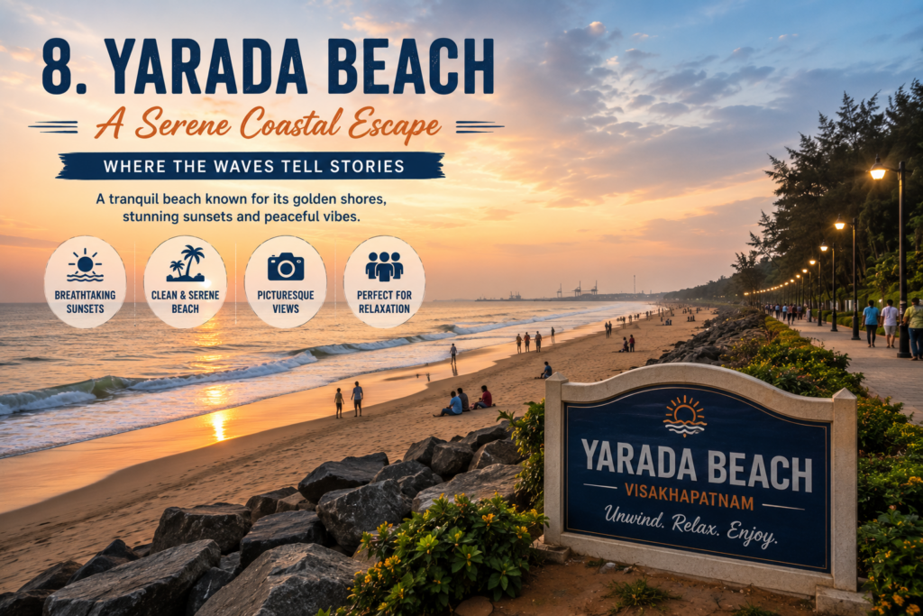 Yarada Beach, a peaceful tourist attraction in Visakhapatnam surrounded by hills and coastline